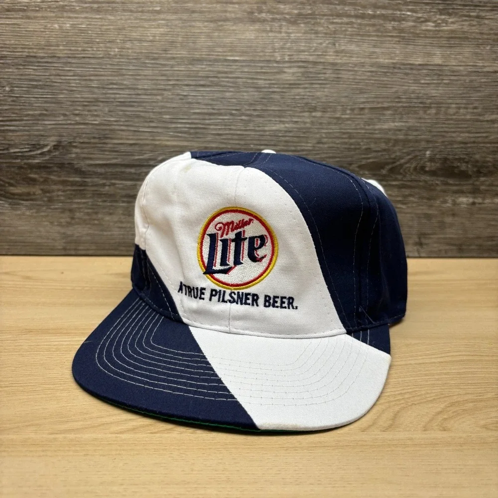 Vintage Miller Lite Hat Cap Strap Back Blue White Beer Advertising Pilsner 90s